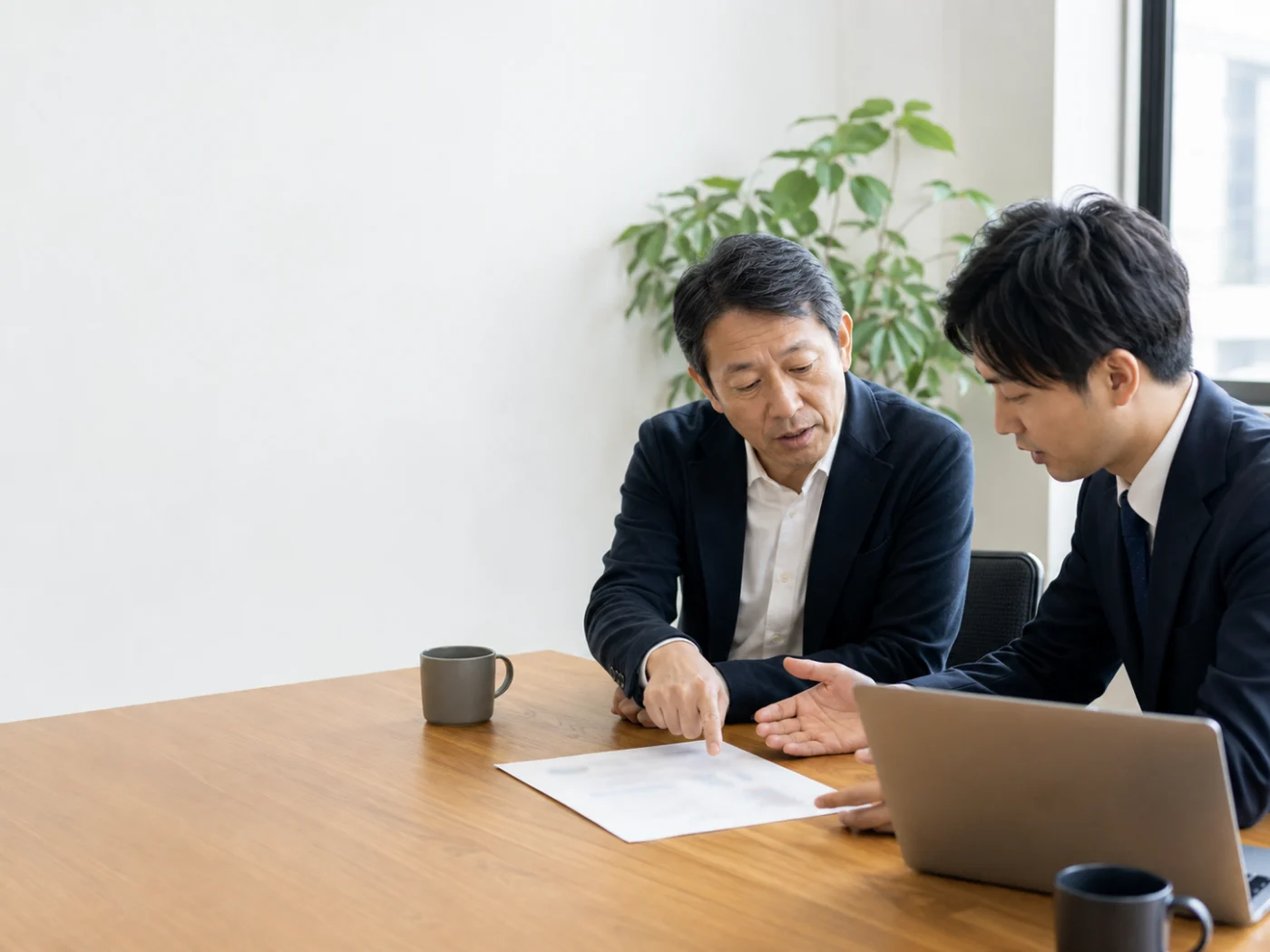 経営者と担当者が月次1枚サマリーを確認している様子