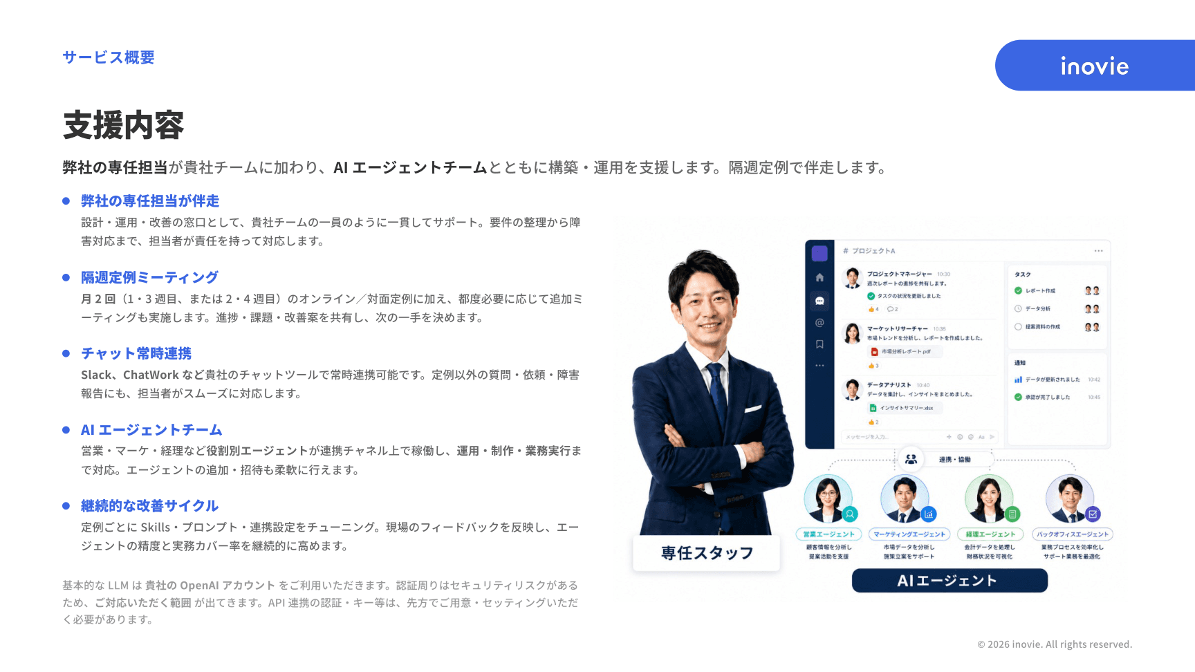 AIエージェント構築サービス資料「支援内容」ページ